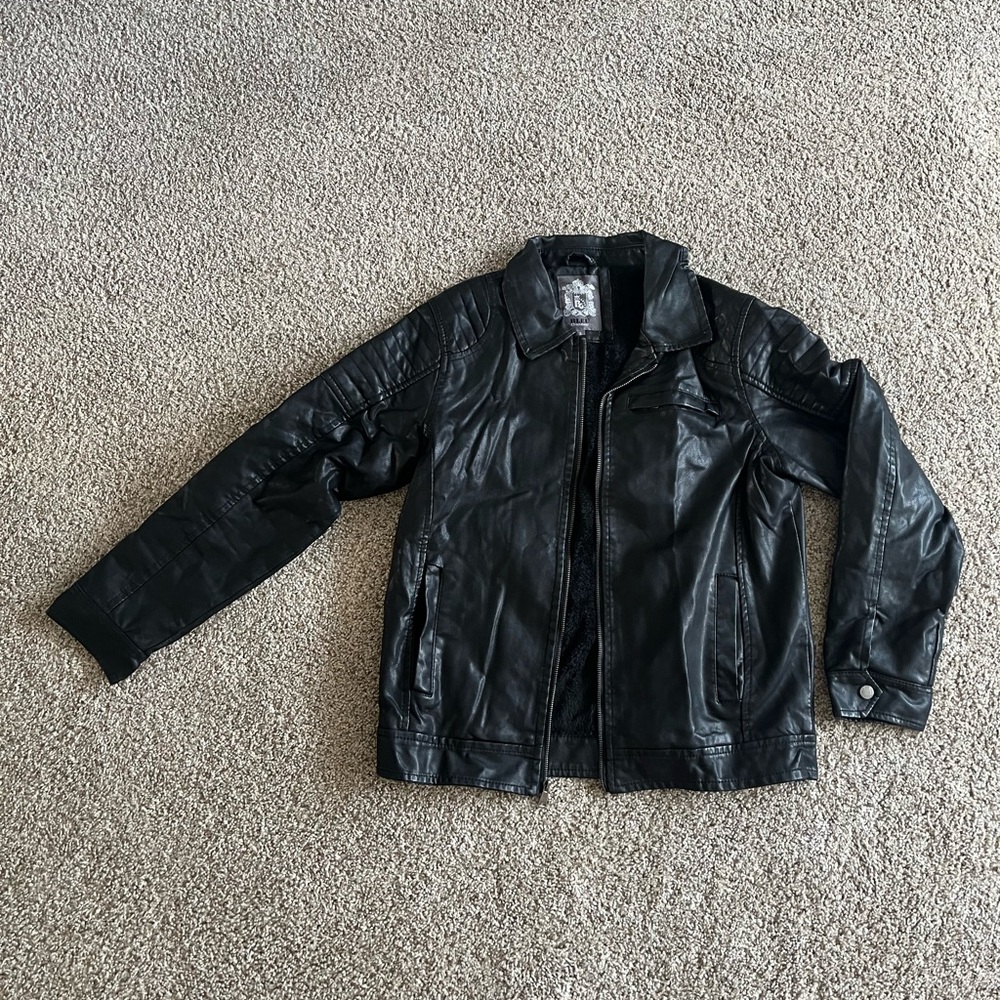 Men's Sleek Black Leather Jacket Bleu Grandeur size small